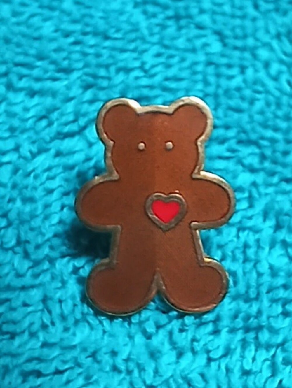 Brown Teddy Bear Enamel Pin with Red Heart
